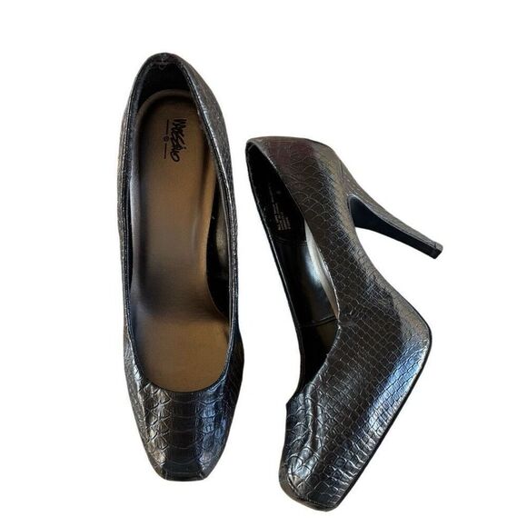 Mossimo Black Faux Animal Skin Stiletto Heels Square Toes Women’s Shoes Size 8 - Picture 3 of 8